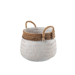 Bílý bambusový košík s uchy Canasta - Ø 39*35 cm