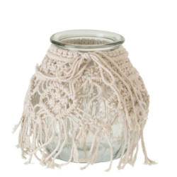 Veliký skleněný svícen s provázky Macrame - Ø 18*21cm