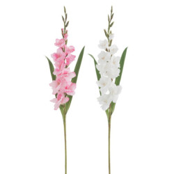 2ks bílá a růžová umělá květina gladiol / mečík - 12*102 cm