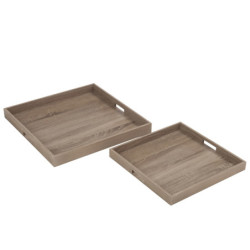 Hnědé dřevěné servírovací tácy s otvory ( 2 ks ) - 50*50*5 cm