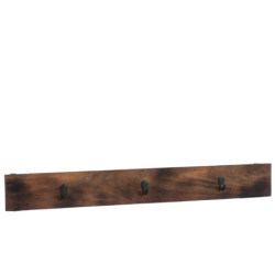 Hnědý nástěnný dřevěný věšák se 3 kovovými háčky - 100,5*5,5*12 cm