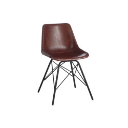 Hnědá designová židle Mocus potažená koženkou s kovovou konstrukcí - 46*49*79 cm
