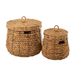 2ks přírodní koše s víky z hyacintových listů Maurice - Ø 52 *43 cm