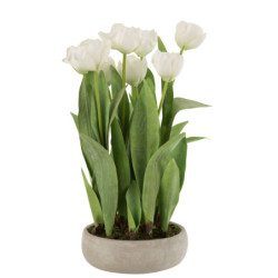 Bílá dekorační kytička Tulipány v květníku - 30*31*48cm