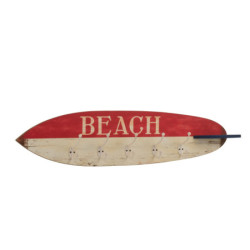 Červeno-bílý dřevěný věšák v designu surfového prkna Beach - 87*9*20,5 cm