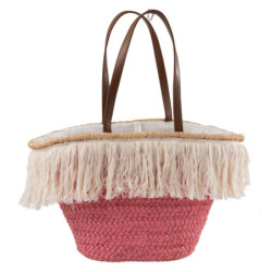 Růžová plážová taška/ košík s třásněmi Beach tassel  - 48*18*30cm