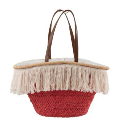 Tmavě růžová plážová taška/ košík s třásněmi Beach tassel  - 48*18*30cm