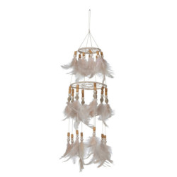 Přírodní lapač snů s lososovými peříčky Boho Feathers - Ø 13*50cm