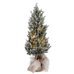 Zasněžený vánoční stromek v jutě se světýlky - Ø 20*60cm