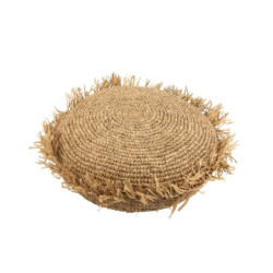 Přírodní lýkový podsedák / puf s třásněmi Raffia - Ø 62*24cm