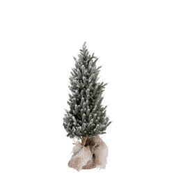 Zasněžený vánoční stromek v jutě se světýlky - Ø 20*60cm
