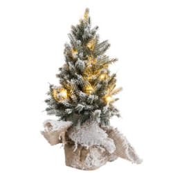 Zasněžený vánoční stromek v jutě se světýlky - Ø 14*30cm