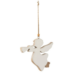 Závěsný dřevěný andílek s trumpetou - 15*1,5*32cm