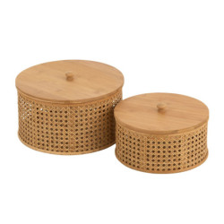 Set 2ks kulatých ratanových boxů s výpletem Rattan Boom  - Ø 31*19cm