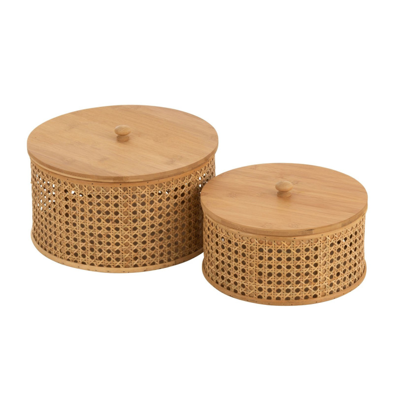 Set 2ks kulatých ratanových boxů s výpletem Rattan Boom  - Ø 31*19cm