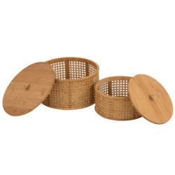 Set 2ks kulatých ratanových boxů s výpletem Rattan Boom  - Ø 31*19cm