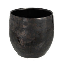 Kouřovo-stříbrný antik keramický květináč Smokey - Ø 18*18cm