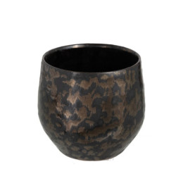 Kouřovo-stříbrný antik keramický květináč Smokey - Ø 14*12cm