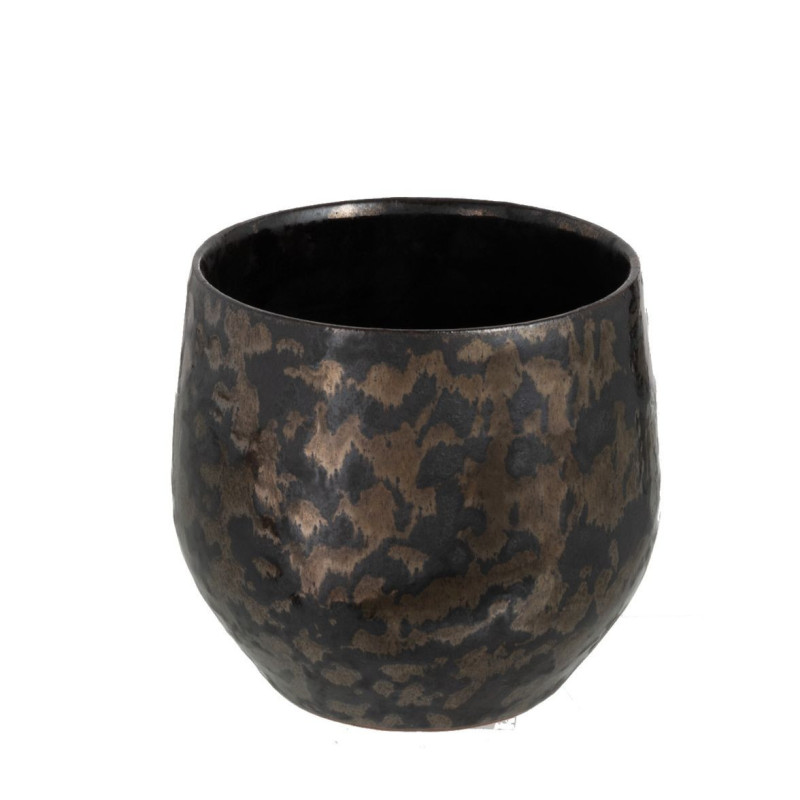 Kouřovo-stříbrný antik keramický květináč Smokey - Ø 14*12cm
