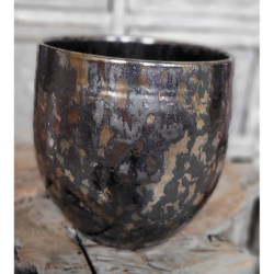 Kouřovo-stříbrný antik keramický květináč Smokey - Ø 14*12cm