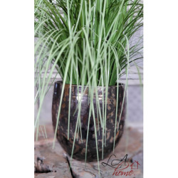 Kouřovo-stříbrný antik keramický květináč Smokey - Ø 14*12cm