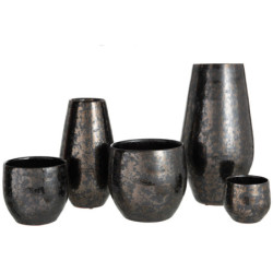 Kouřovo-stříbrný antik keramický květináč Smokey - Ø 14*12cm