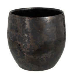 Kouřovo-stříbrný antik keramický květináč Smokey - Ø 23*21cm