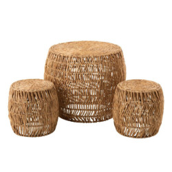 Set odkládací stolek a 2stoličky s výpletem z vodního hyacintu Maurice - Ø76*63cm