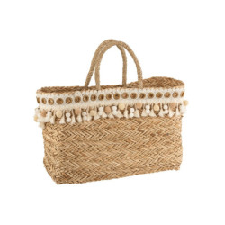 Boho plážová taška/košík s bambulkami a třásněmi Reed - 45*15*43cm