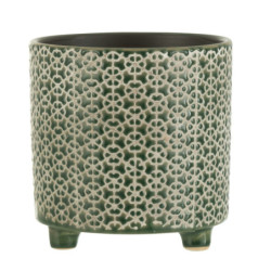 Tmavě zelený obal na květináč na nožičkách Flower green - Ø16*16cm