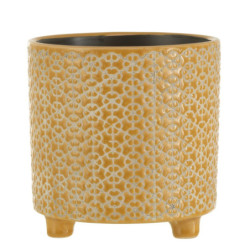 Okrový keramický obal na květináč na nožičkách Flower ochre - Ø16*16cm
