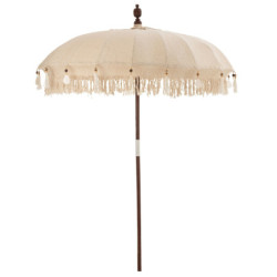 Béžový slunečník s dřevěnou tyčí a mušlemi Boho - ∅188*250 cm