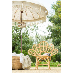 Béžový slunečník s dřevěnou tyčí a mušlemi Boho - ∅188*250 cm