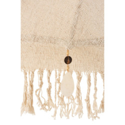 Béžový slunečník s dřevěnou tyčí a mušlemi Boho - ∅188*250 cm
