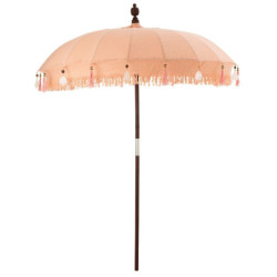 Broskvový slunečník s dřevěnou tyčí a mušlemi Boho - ∅188*250 cm