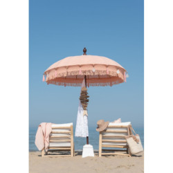 Broskvový slunečník s dřevěnou tyčí a mušlemi Boho - ∅188*250 cm