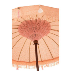 Broskvový slunečník s dřevěnou tyčí a mušlemi Boho - ∅188*250 cm