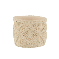 Béžový cementový květináč s drhaným vzorem Ibiza Macramé - Ø11*10 cm