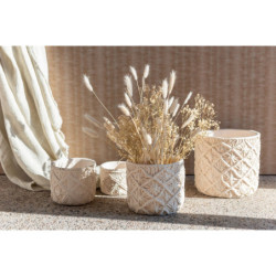 Béžový cementový květináč s drhaným vzorem Ibiza Macramé - Ø11*10 cm