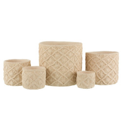 Béžový cementový květináč s drhaným vzorem Ibiza Macramé - Ø11*10 cm