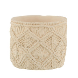 Béžový cementový květináč s drhaným vzorem Ibiza Macramé - Ø16*13 cm