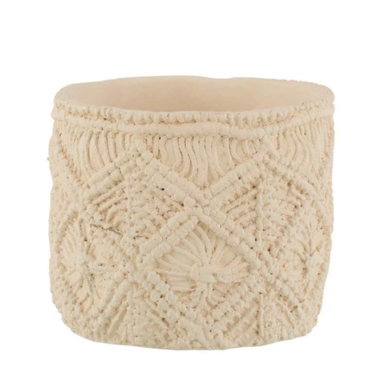 Béžový cementový květináč s drhaným vzorem Ibiza Macramé - Ø16*13 cm