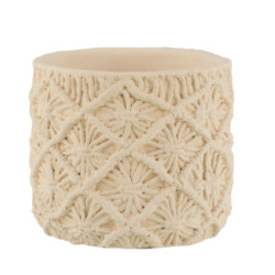 Béžový cementový květináč s drhaným vzorem Ibiza Macramé - Ø18*17 cm