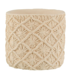 Béžový cementový květináč s drhaným vzorem Ibiza Macramé - Ø23*21 cm