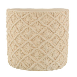 Béžový cementový květináč s drhaným vzorem Ibiza Macramé - Ø30*28 cm