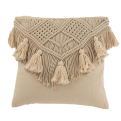 Béžový polštář s drhaným vzorem a střapci Macramé Cosy  - 45*17*45 cm
