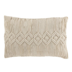 Přírodně bílý polštář s drhaným vzorem Macramé Linea - 74*16*36 cm