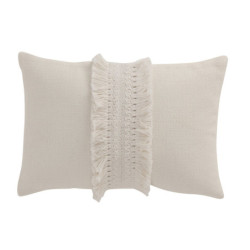 Krémový bavlněný polštář s třásněmi Fransen white off - 42*5*31cm
