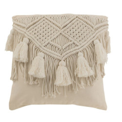 Přírodní polštář s drhaným vzorem a střapci Macramé Cosy  - 45*17*45 cm