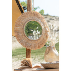 Nástěnné kulaté zrcadlo v rámu z přírodní trávy Raffia natural - 61*2,5*61 cm